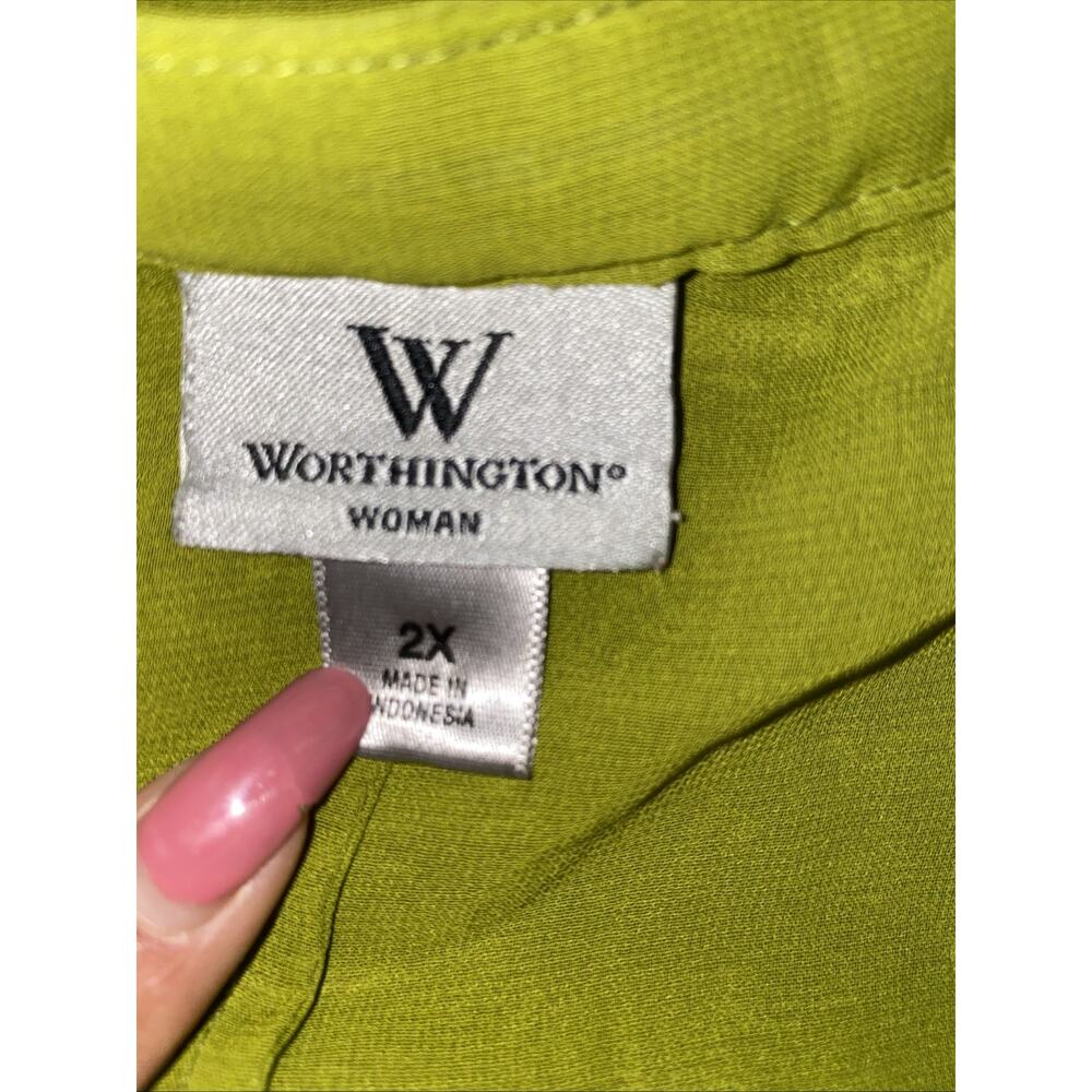 Worthington Women's Plus Size 2X Green Sheer Tunic Blouse Top Summer Lightweight - Picture 7 of 9